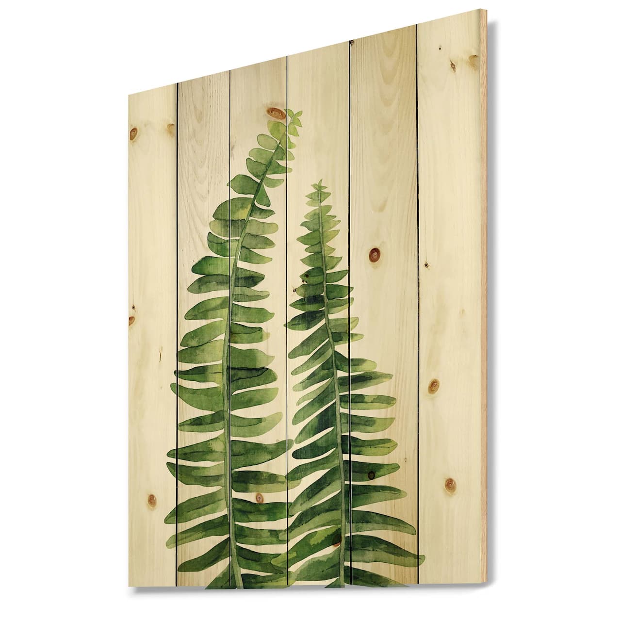 Designart - Fern Leaves Detail IV - Farmhouse Print on Natural Pine Wood